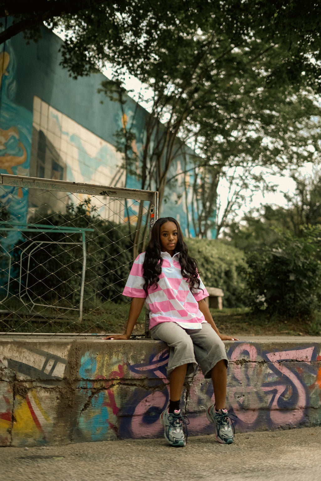 Pink V Striped Polo