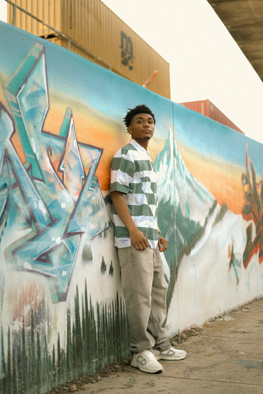 Green V Striped Polo