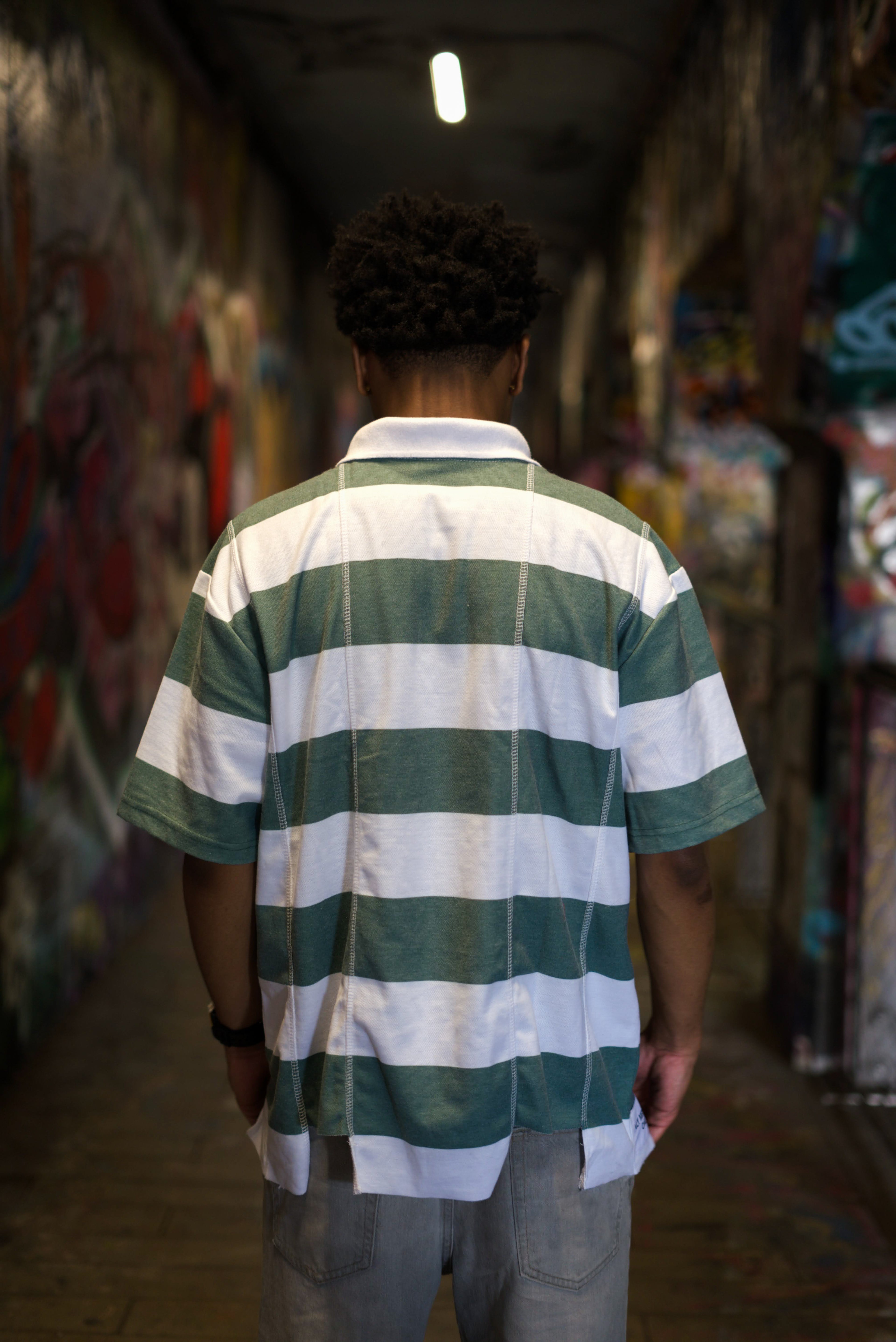 Green V Striped Polo