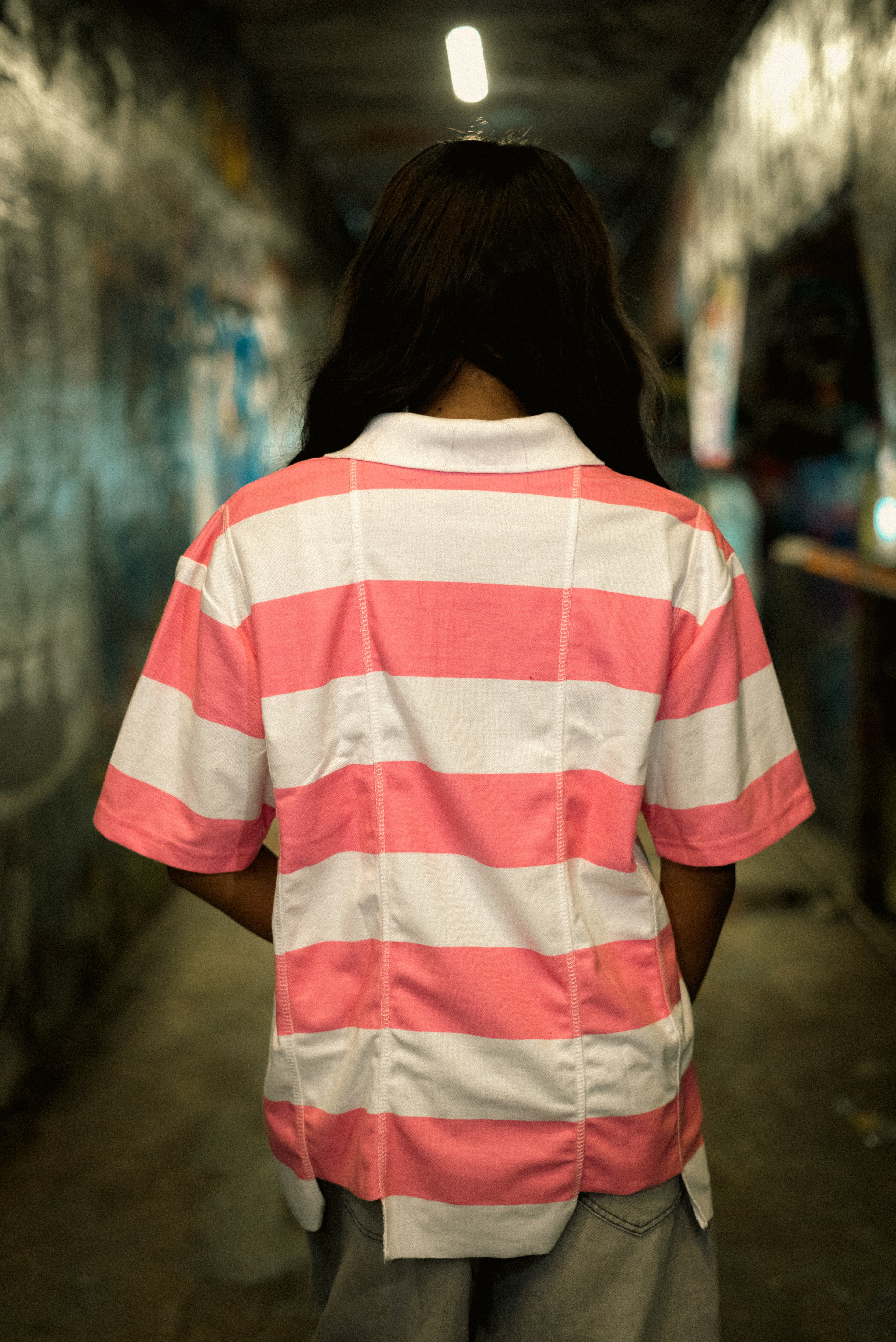 Pink V Striped Polo
